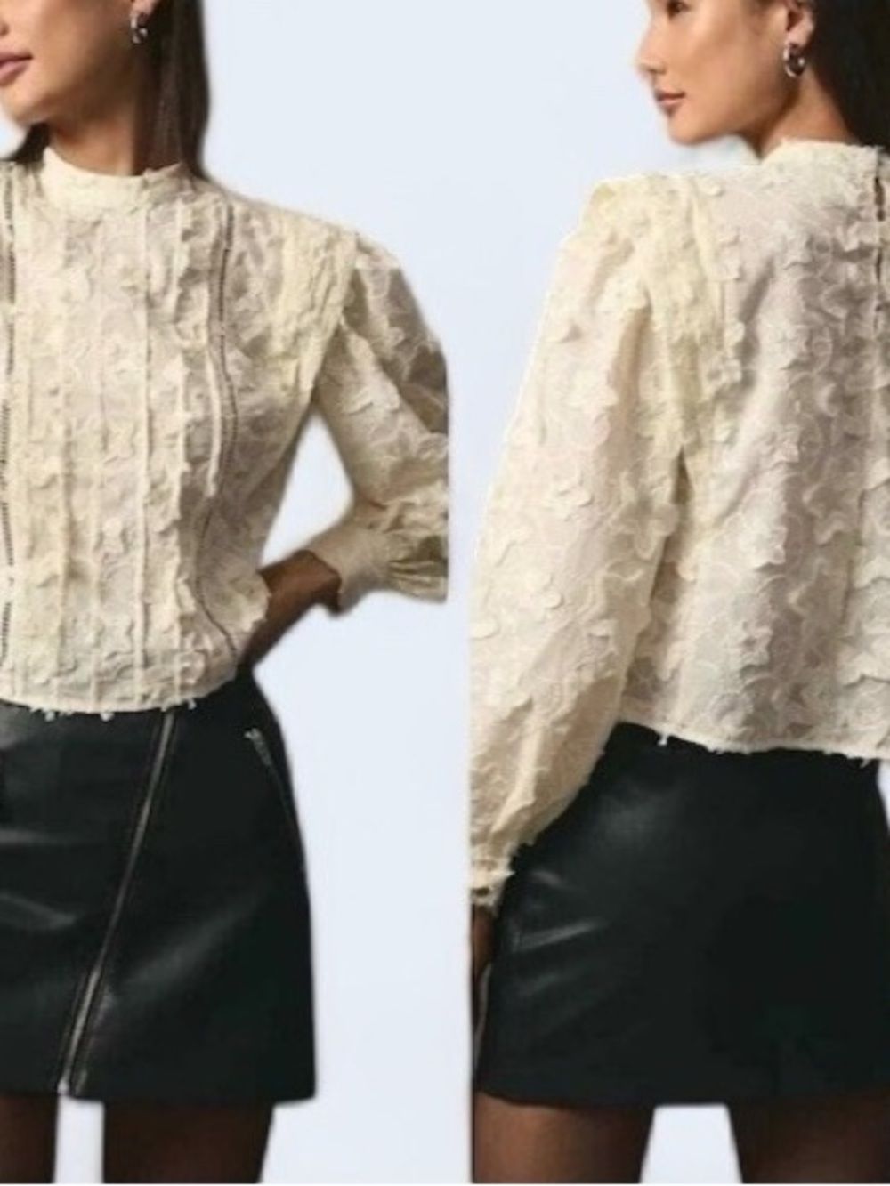 FARM Rio Ivory Blouse w Puff Shoulders shirt S - Picture 2 of 9